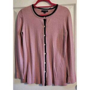 Chadwicks Cardigan Womens MT Pink  Cotton Blend Black‎ Trim Long Sleeve Preppy
